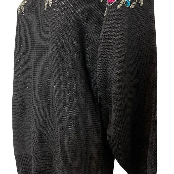 Victoria Jones Womens Vintage Beaded Sequin Floral Dolman Sleeve Sweater sz L - Picture 9 of 16